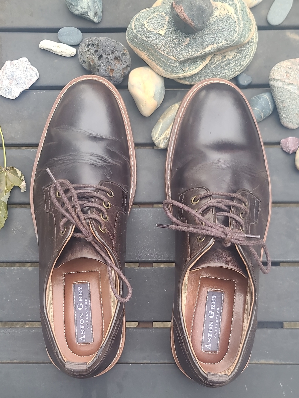 Astin Grey Men's Brown Leather Lace-Up Shoes